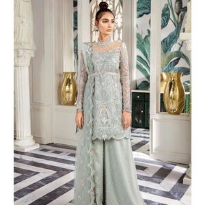 Suffuse 4 Piece Ice Blue Pakistani/Indian Embellished Outfit